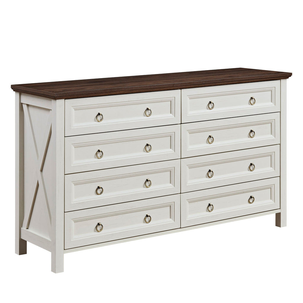 Farmhouse 8 Drawer Dresser Walnut MDF Finish Rustic Wood Collection Subtle Limited Run