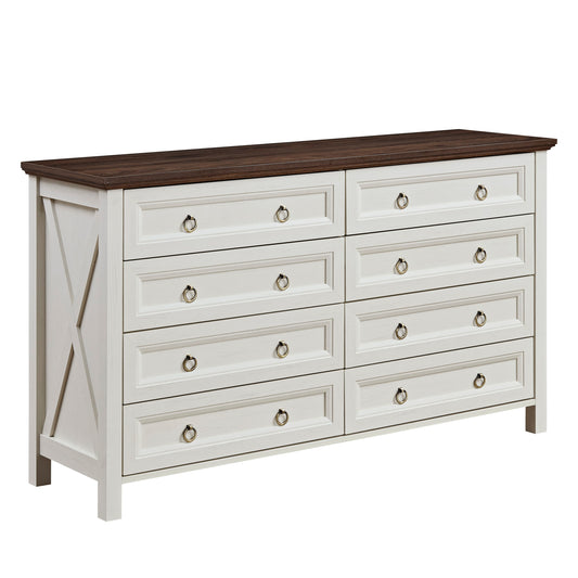 Farmhouse 8 Drawer Dresser Walnut MDF Finish Rustic Wood Collection Subtle Limited Run
