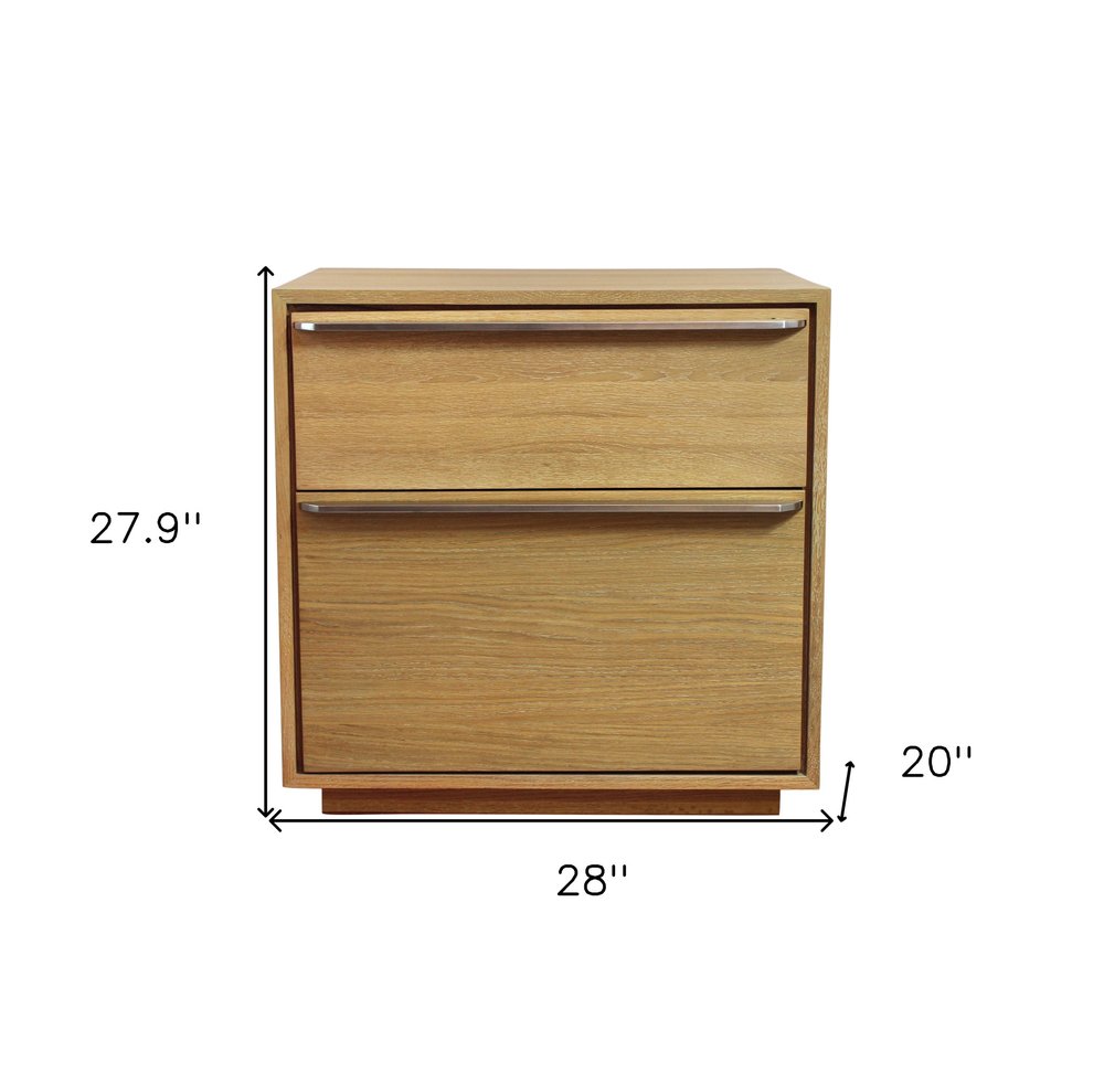 28" Natural Solid and Manufactured Wood Two Drawer Nightstand