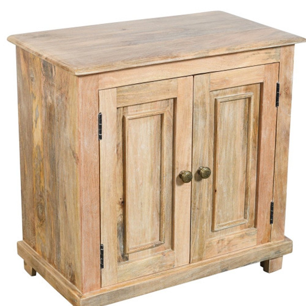 28" Distressed Natural Solid Wood Nightstand With Storage
