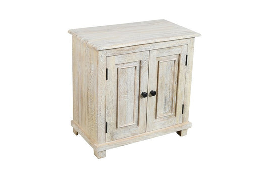 28" Distressed White Solid Wood Nightstand With Storage