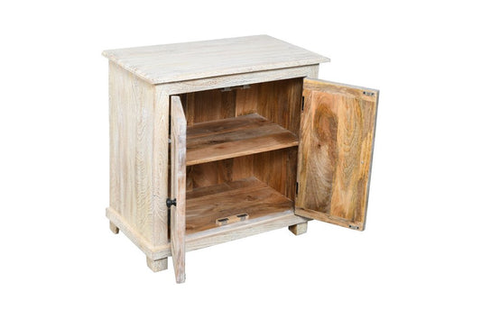 28" Distressed White Solid Wood Nightstand With Storage