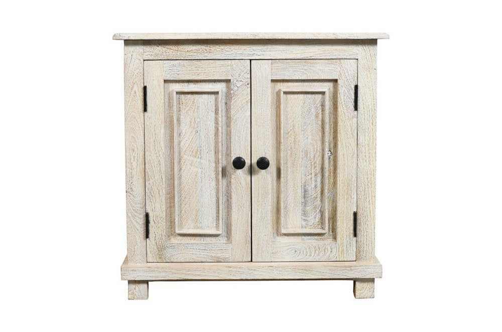 28" Distressed White Solid Wood Nightstand With Storage