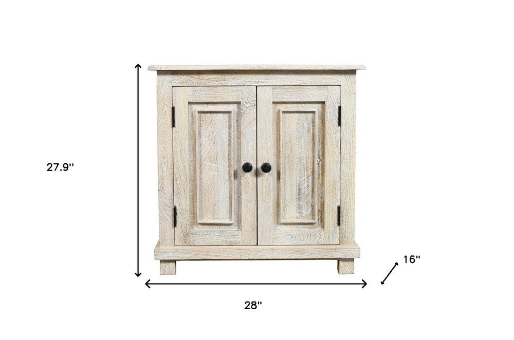 28" Distressed White Solid Wood Nightstand With Storage