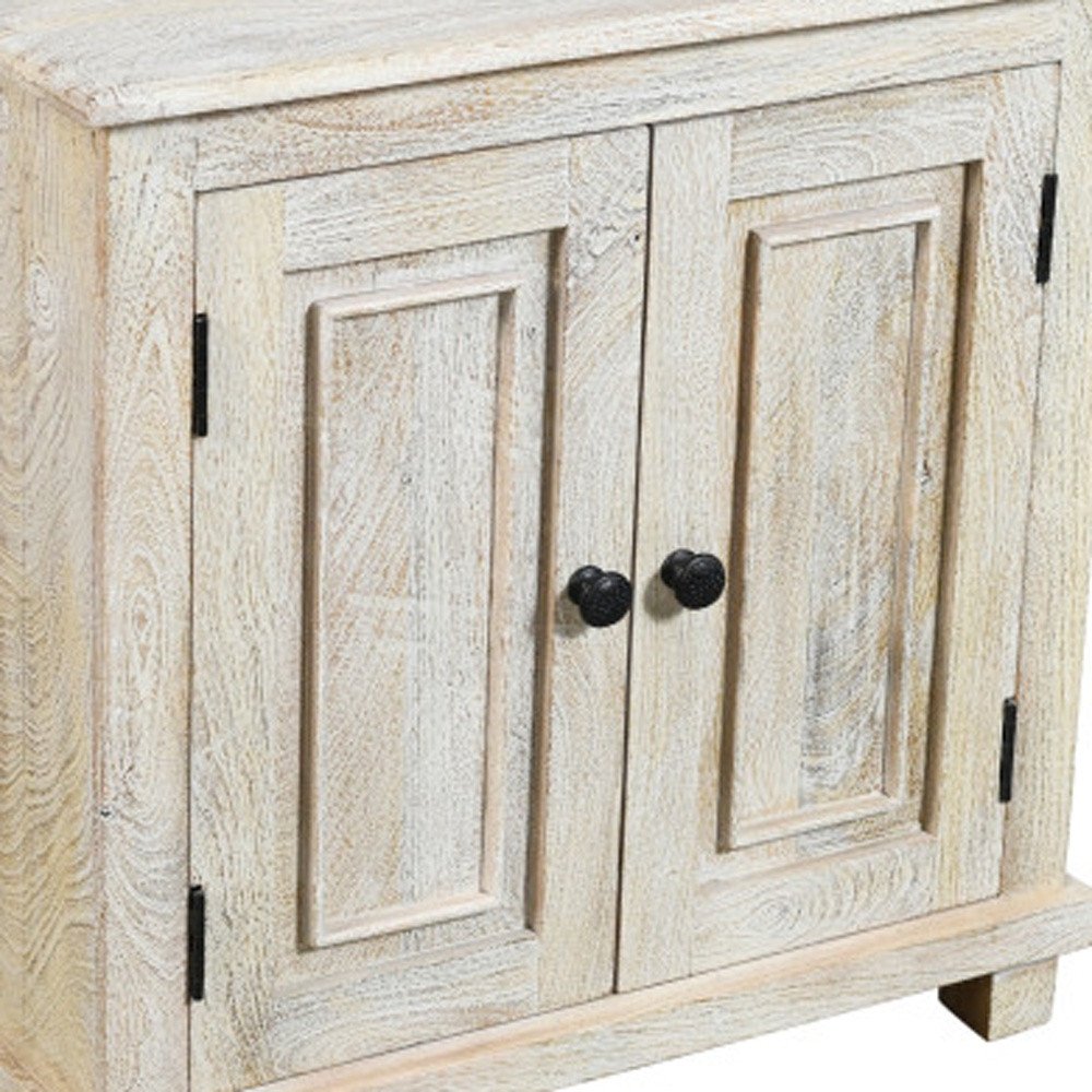 28" Distressed White Solid Wood Nightstand With Storage