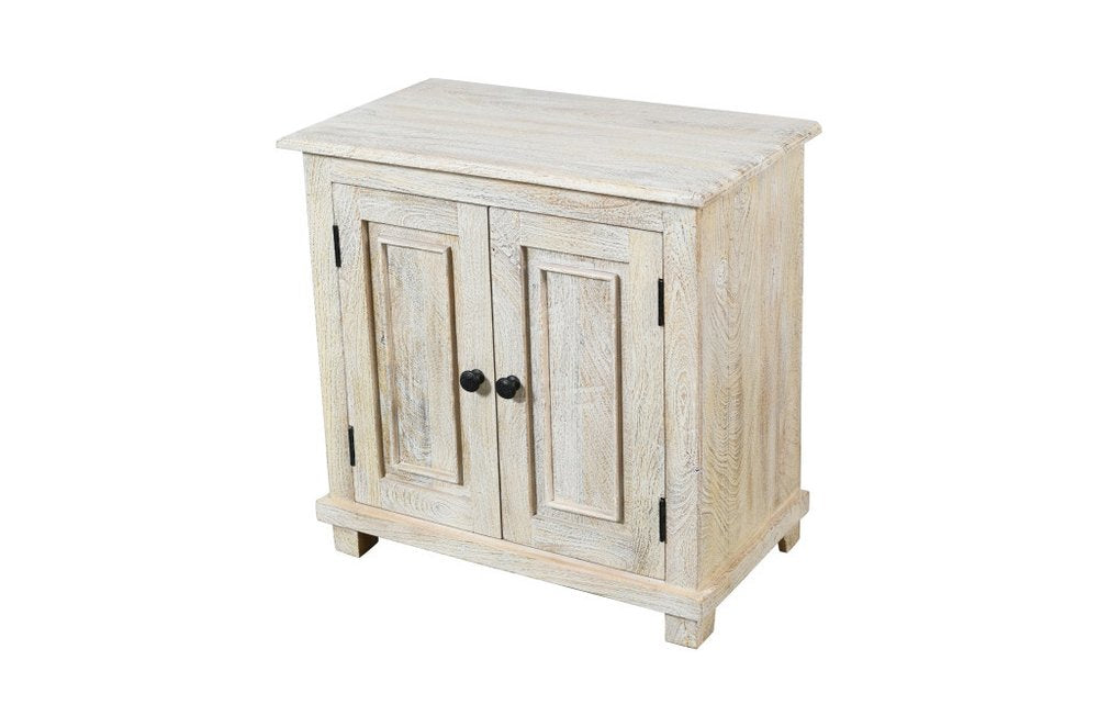 28" Distressed White Solid Wood Nightstand With Storage