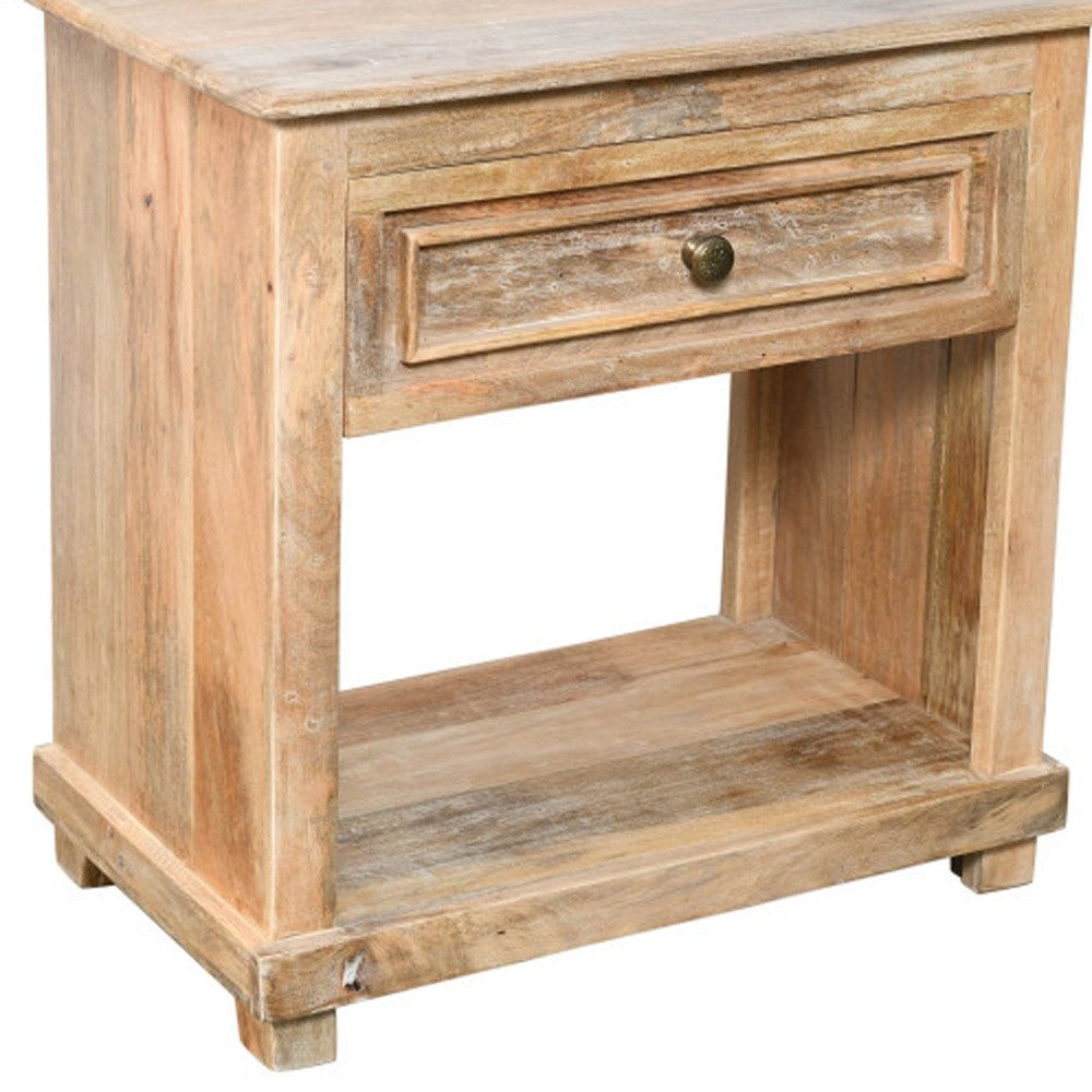 28" Distressed Natural One Drawer Solid Wood Nightstand