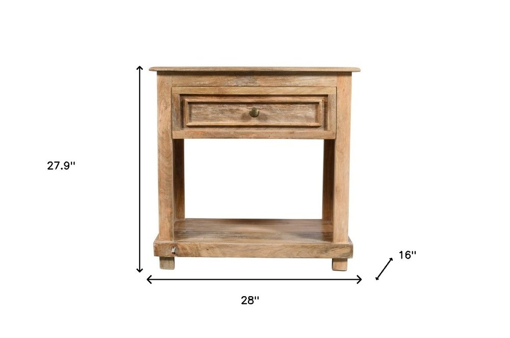 28" Distressed Natural One Drawer Solid Wood Nightstand