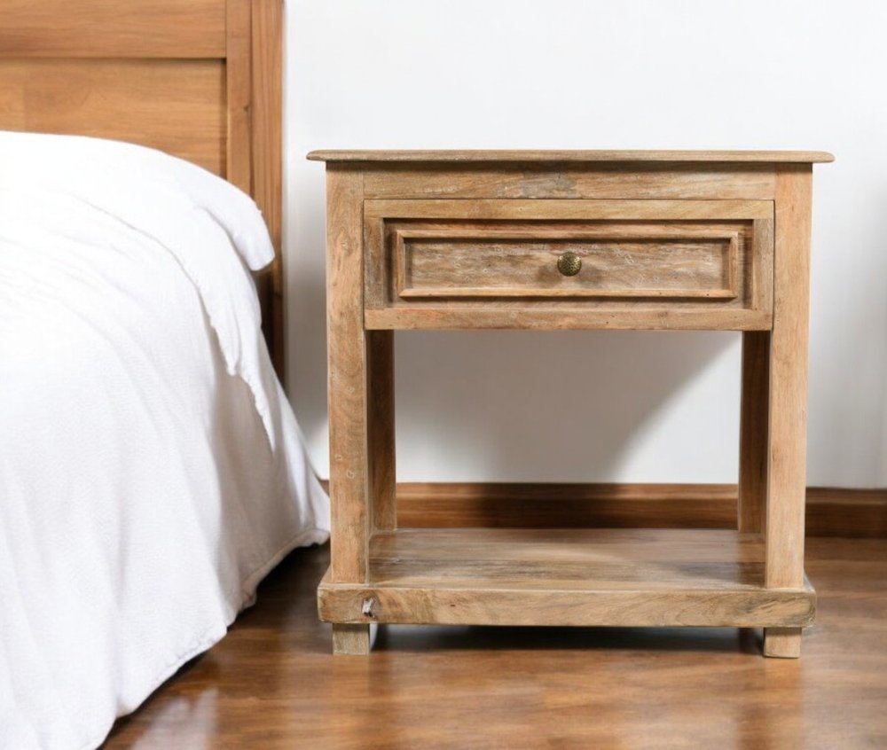 28" Distressed Natural One Drawer Solid Wood Nightstand