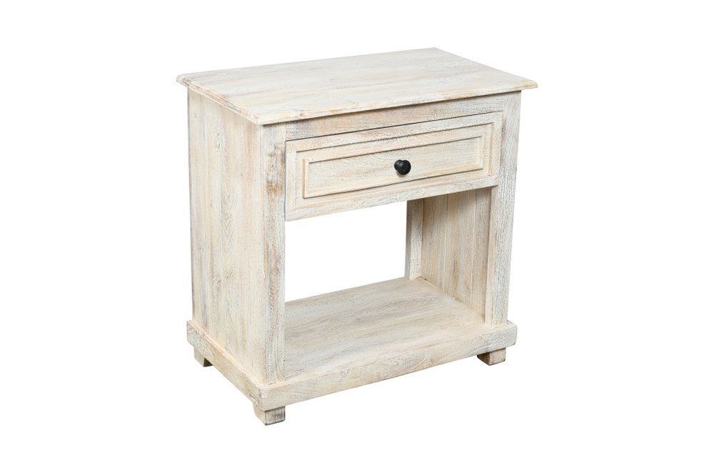 28" White Solid Wood Distressed One Drawer Nightstand