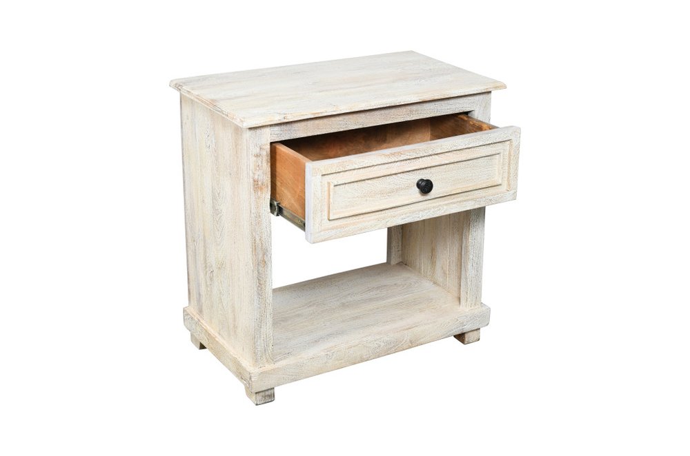 28" White Solid Wood Distressed One Drawer Nightstand