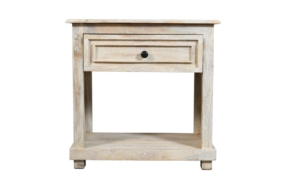 28" White Solid Wood Distressed One Drawer Nightstand