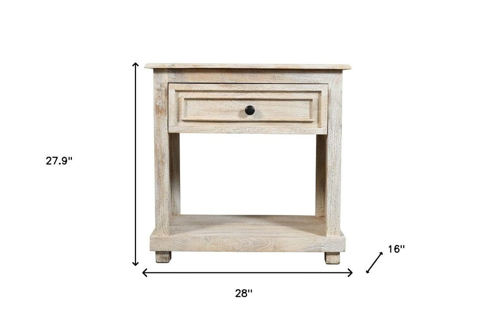 28" White Solid Wood Distressed One Drawer Nightstand