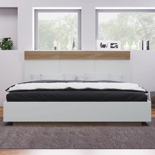 Floating Bed With Timber Slatted Frame Headboard 140x200