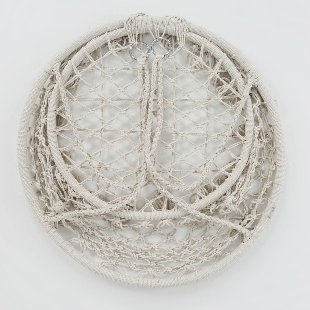 Anthony & Home Atelier macrame hammock chair in luxe cotton rope, suitable for indoor and outdoor use with 330 lb capacity.