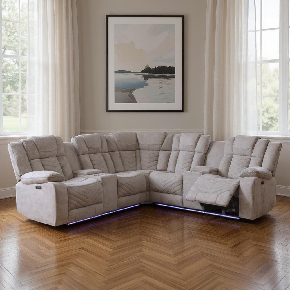 Light Gray Fabric Power Reclining Curved Corner Sectional With Console
