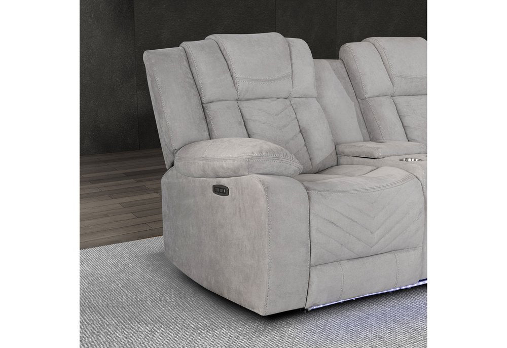 Light Gray Fabric Power Reclining Curved Corner Sectional With Console
