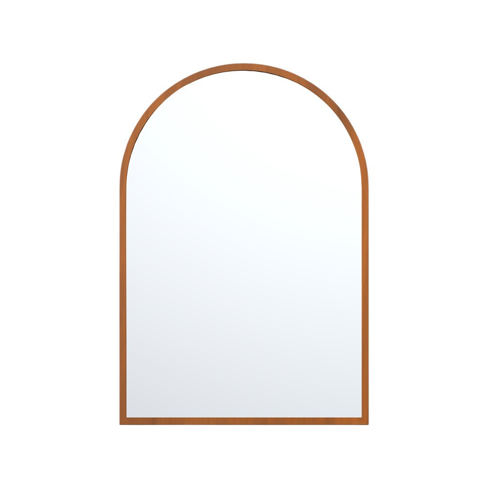 Set of Two Walnut Arch Wood Framed Bathroom Vanity Mirrors