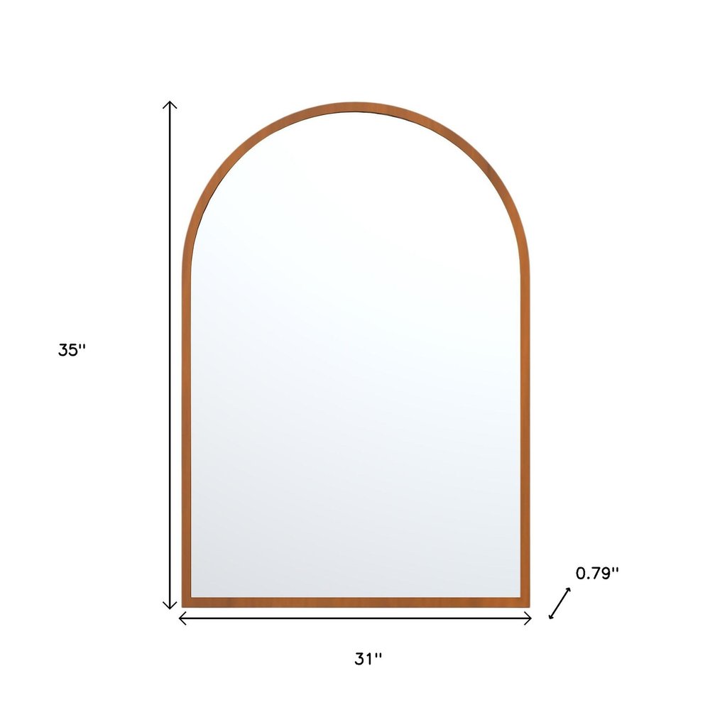Set of Two Walnut Arch Wood Framed Bathroom Vanity Mirrors