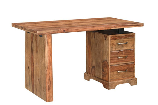 54" Brown Live Edge Solid Wood Writing Desk With Three Drawers - Anthony & Home