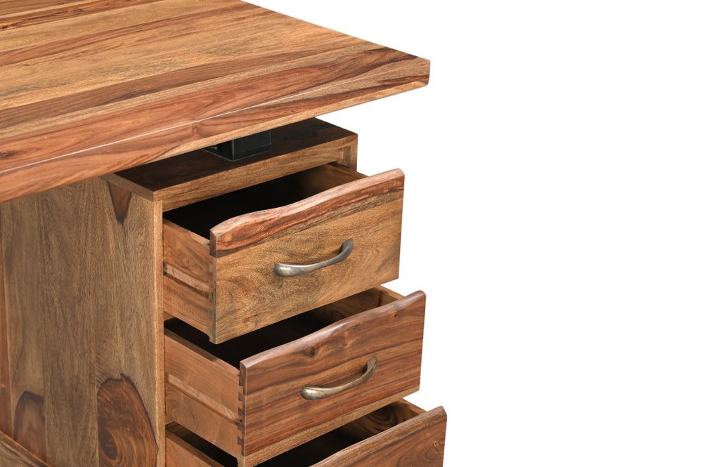 54" Brown Live Edge Solid Wood Writing Desk With Three Drawers