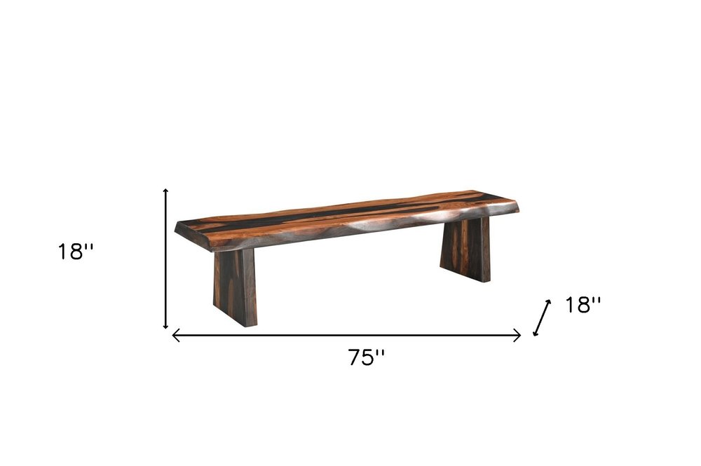 75" Brown Solid Wood Live Edge Dining Bench