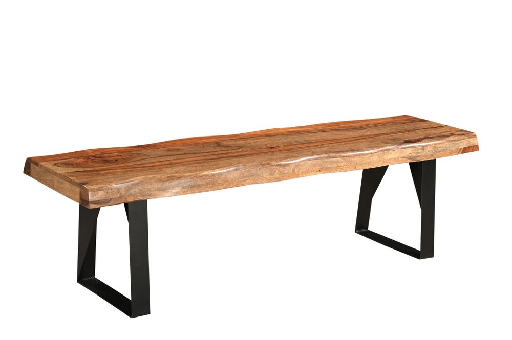 68" Brown and Black Solid Wood And Metal Live Edge Dining Bench