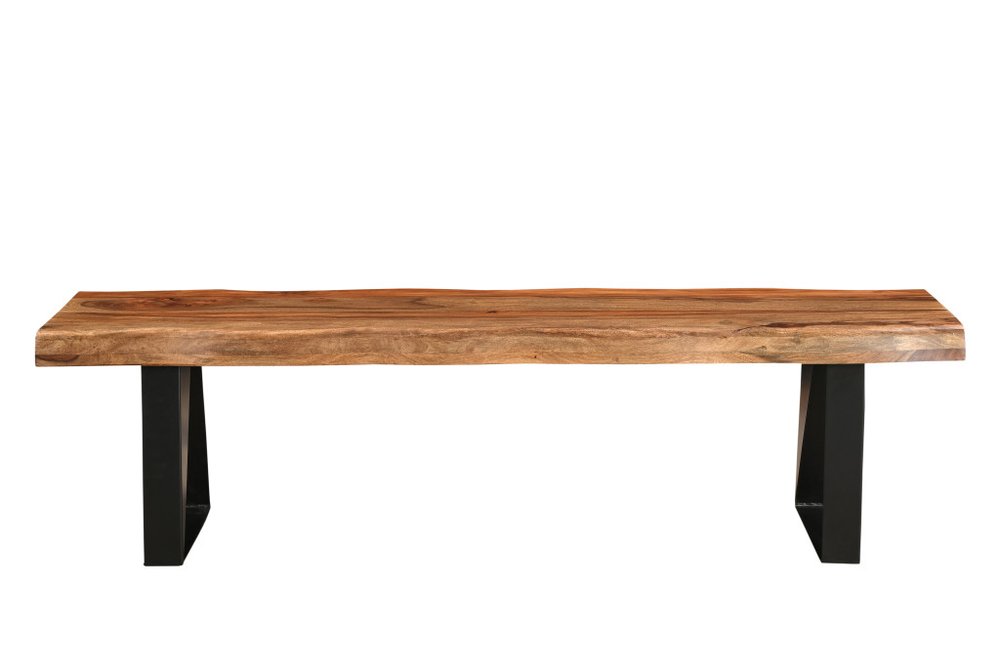 68" Brown and Black Solid Wood And Metal Live Edge Dining Bench