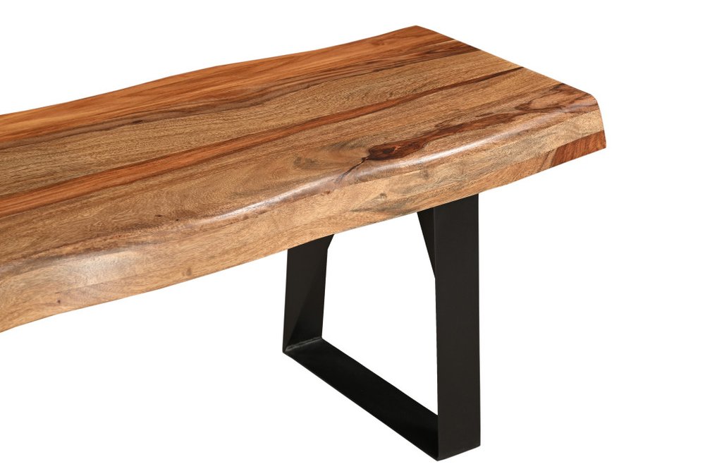 68" Brown and Black Solid Wood And Metal Live Edge Dining Bench