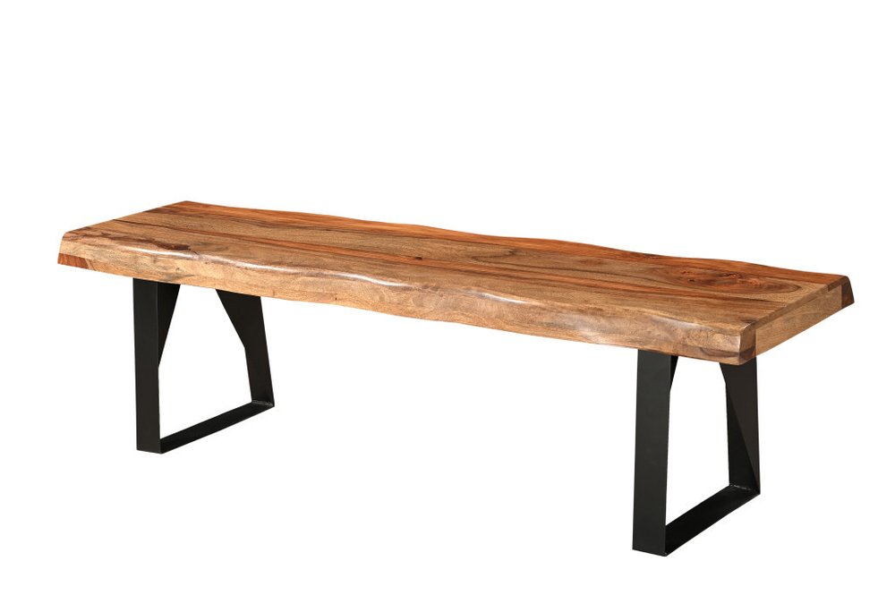 68" Brown and Black Solid Wood And Metal Live Edge Dining Bench