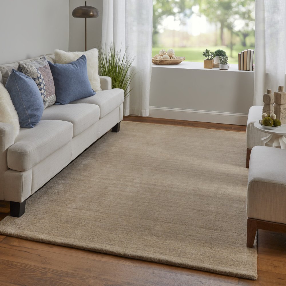 9' X 13' Tan Wool Hand Woven Area Rug