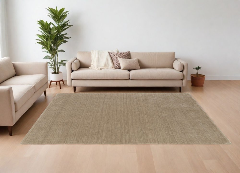 9' X 13' Tan Wool Hand Woven Area Rug