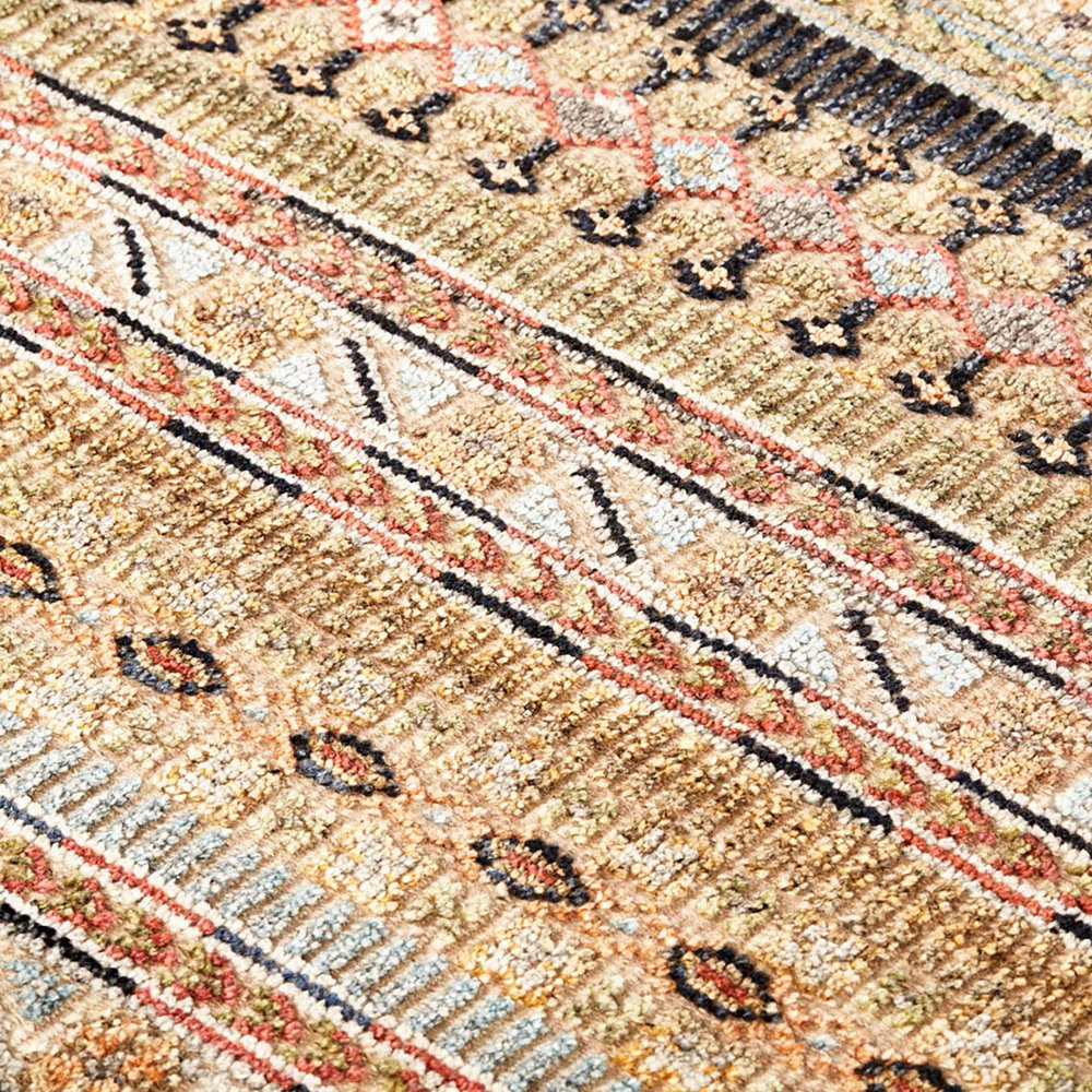 9' X 13' Tan Blue and Orange Striped Hand Knotted Area Rug