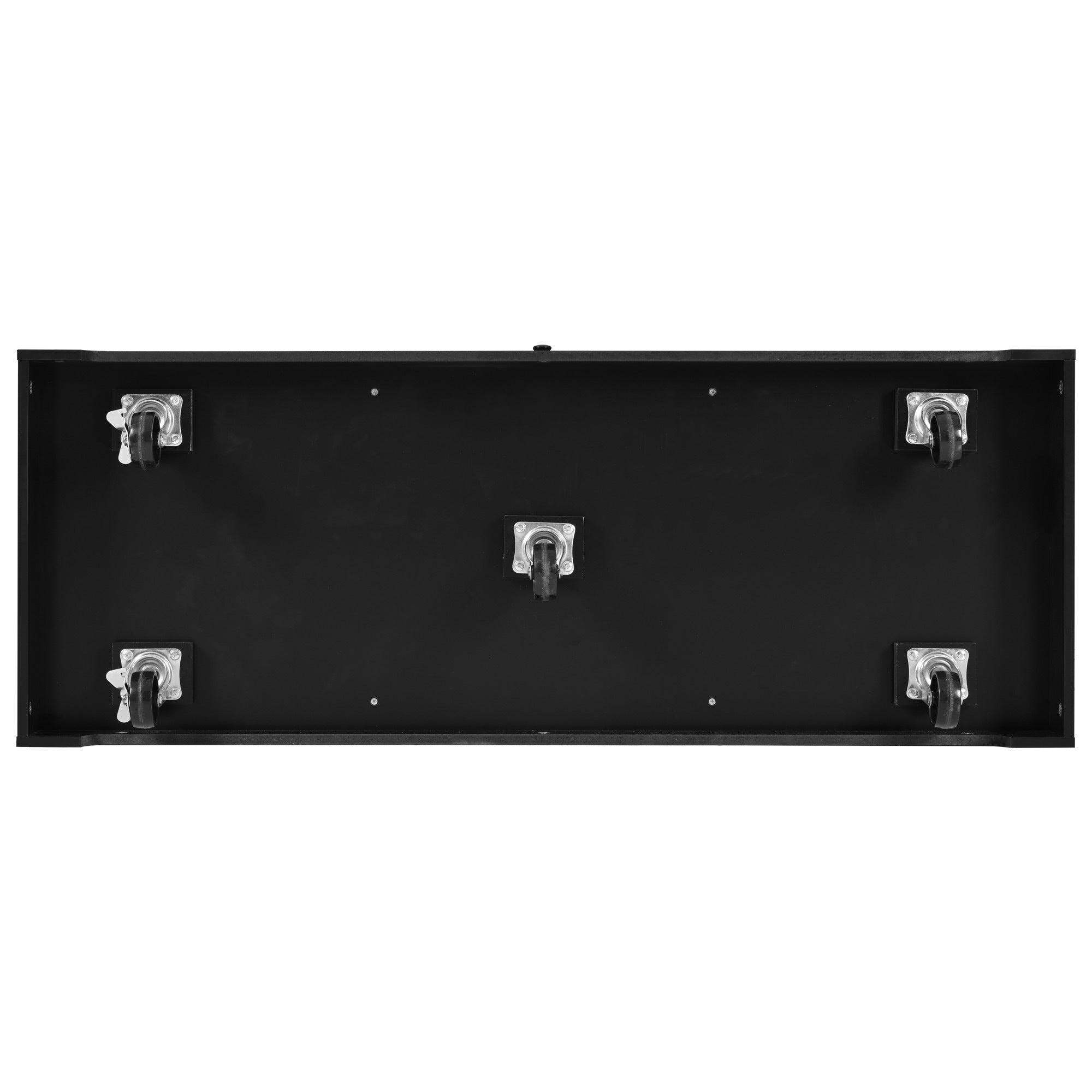 Anthony & Home Signature Edition black laminate kitchen island cart with storage, wheels, and modern design.