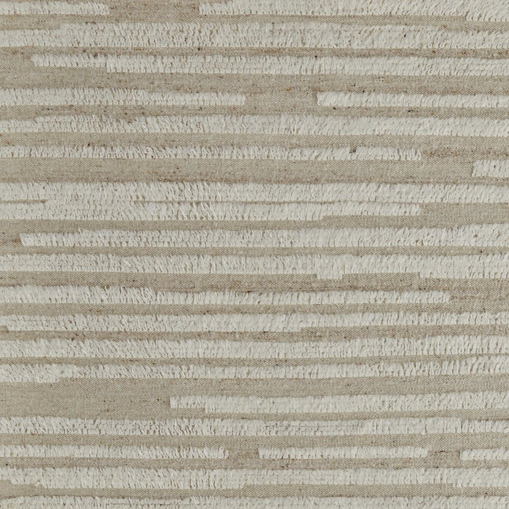 9' X 13' White and Tan Wool Striped Hand Woven Area Rug