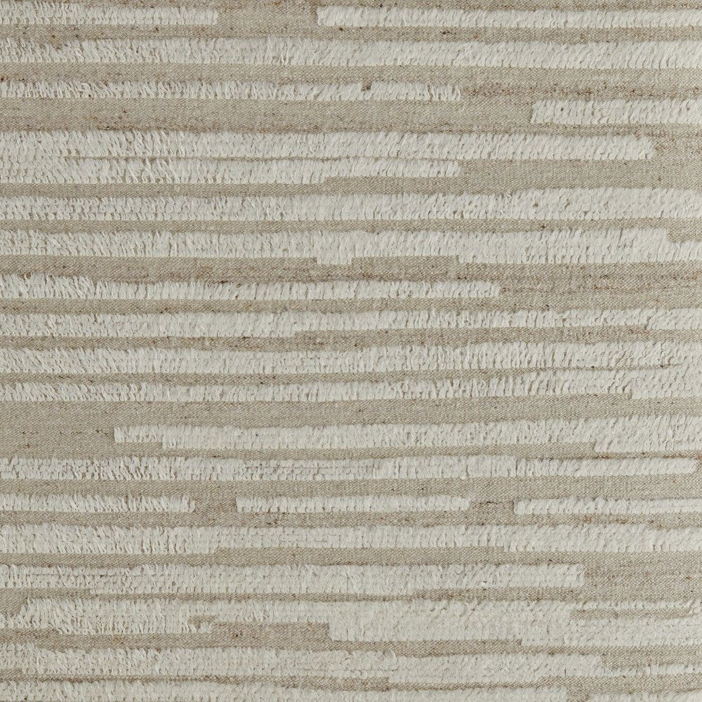 9' X 13' White and Tan Wool Striped Hand Woven Area Rug