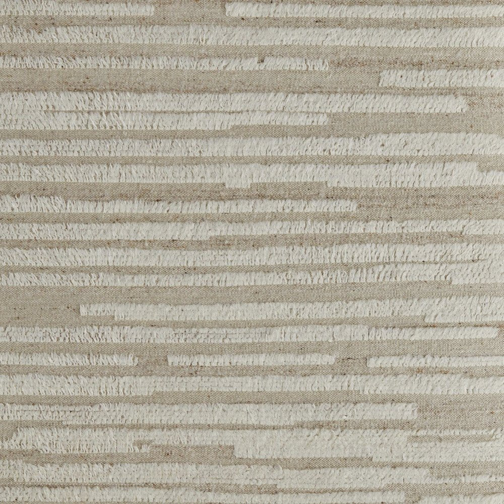 9' X 13' White and Tan Wool Striped Hand Woven Area Rug
