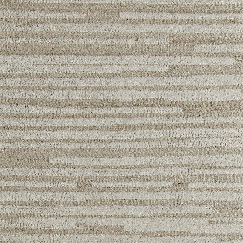 9' X 13' White and Tan Wool Striped Hand Woven Area Rug