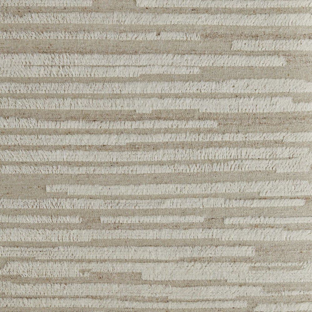9' X 13' White and Tan Wool Striped Hand Woven Area Rug
