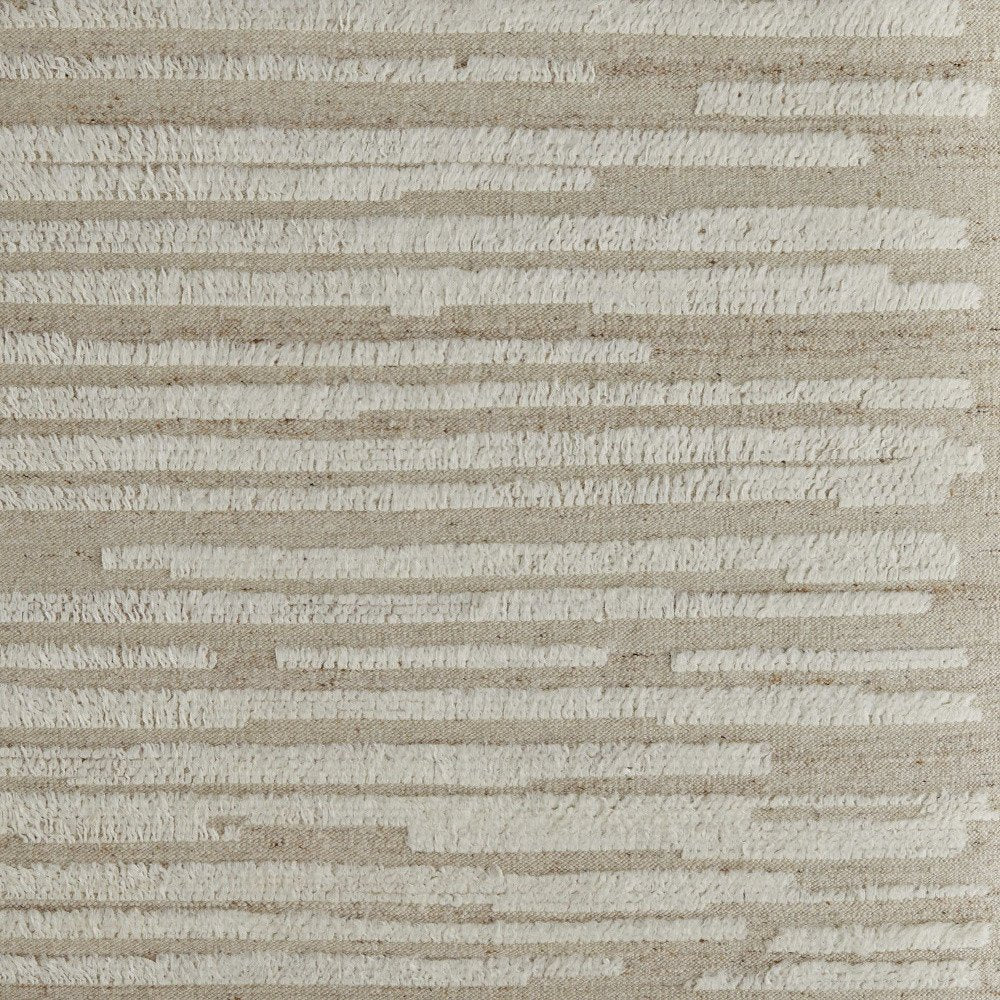 9' X 13' White and Tan Wool Striped Hand Woven Area Rug