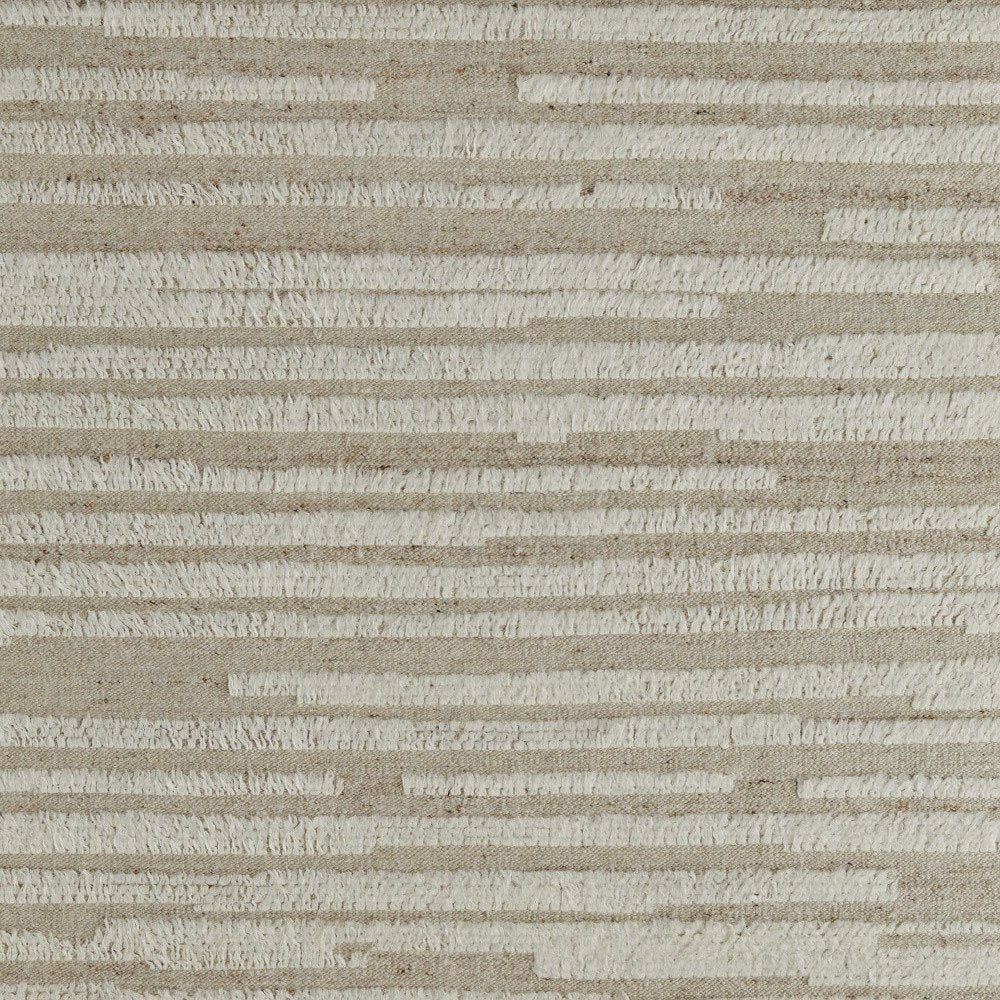 9' X 13' White and Tan Wool Striped Hand Woven Area Rug