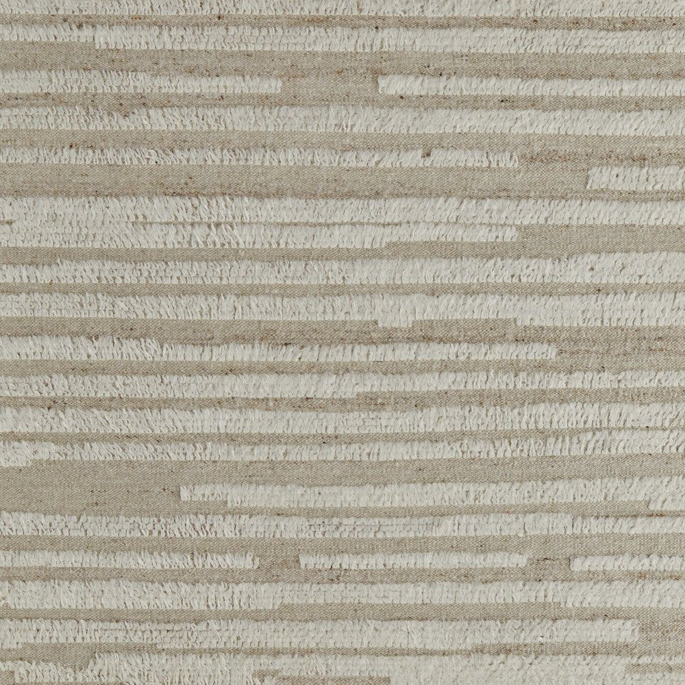 9' X 13' White and Tan Wool Striped Hand Woven Area Rug