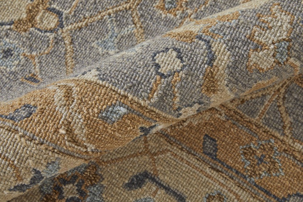 9' X 13' Tan and Gray Wool Oriental Hand Knotted Area Rug With Fringe