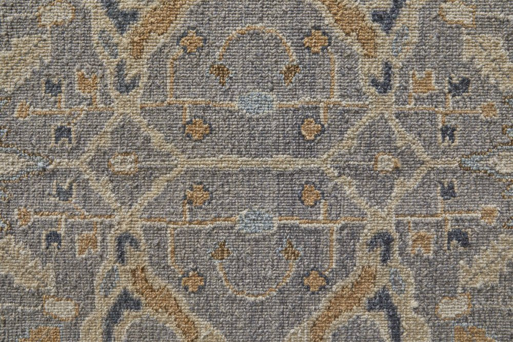 9' X 13' Tan and Gray Wool Oriental Hand Knotted Area Rug With Fringe