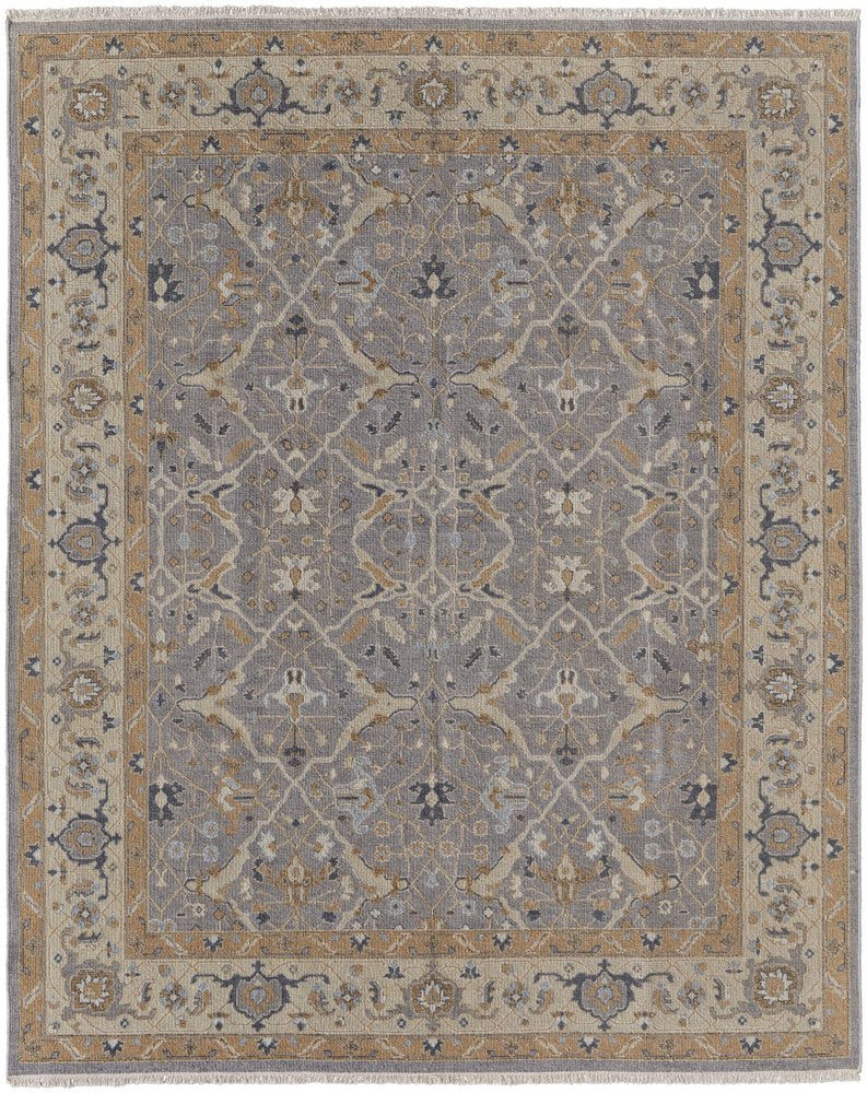 9' X 13' Tan and Gray Wool Oriental Hand Knotted Area Rug With Fringe