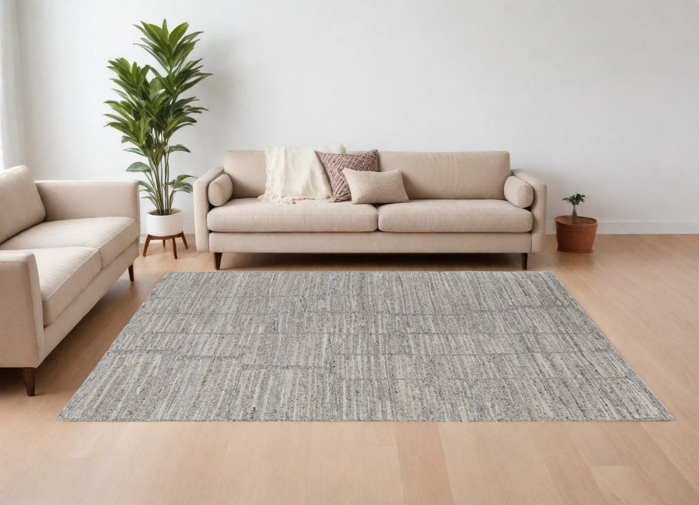 9' X 13' Taupe and Gray Abstract Hand Woven Worn Faded Area Rug