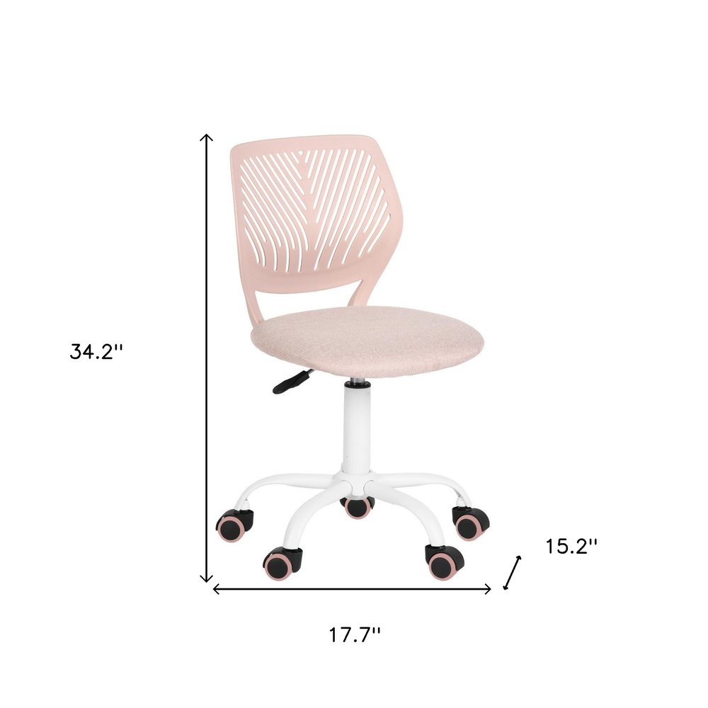 Pink and White Adjustable Height Swivel Rolling Office Chair