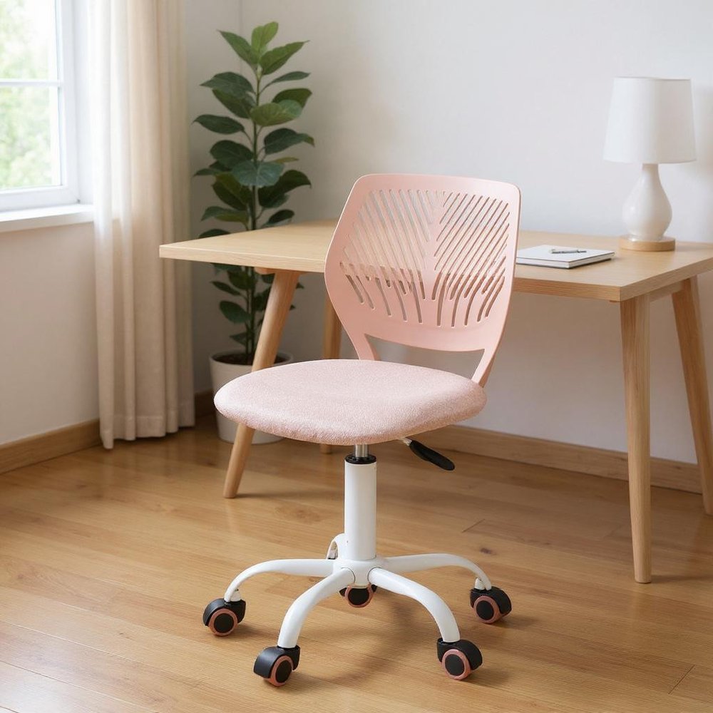 Pink and White Adjustable Height Swivel Rolling Office Chair