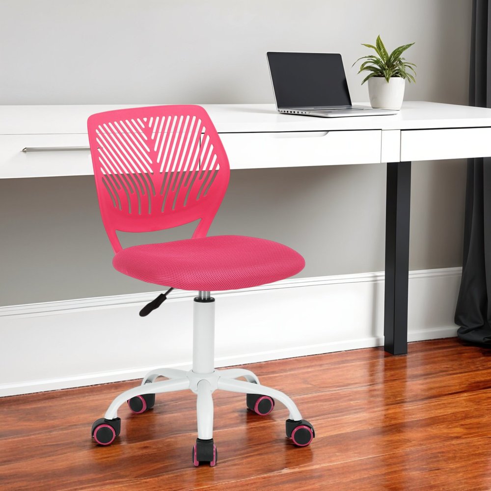 Pink and White Adjustable Height Swivel Rolling Office Chair