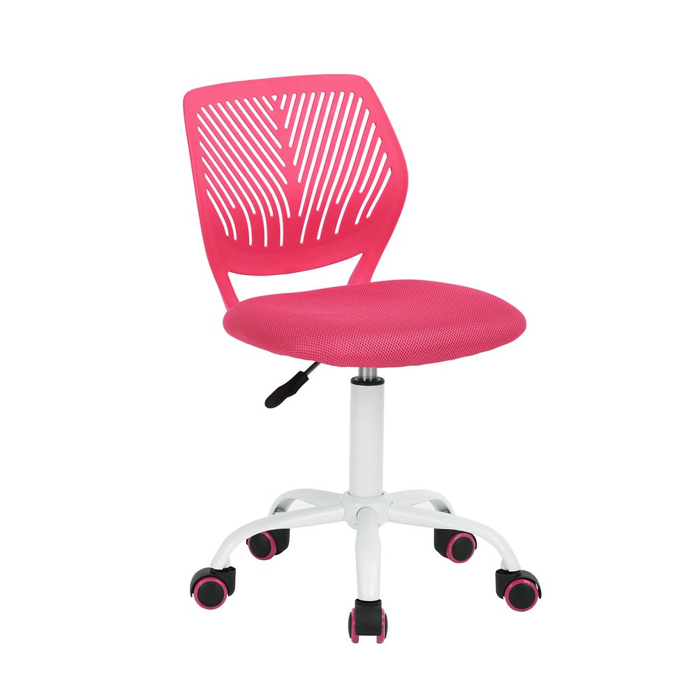 Pink and White Adjustable Height Swivel Rolling Office Chair